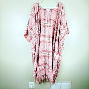 MISH Bouclé Plaid Fringe Poncho Ruana Long Line M/L Blush Pink